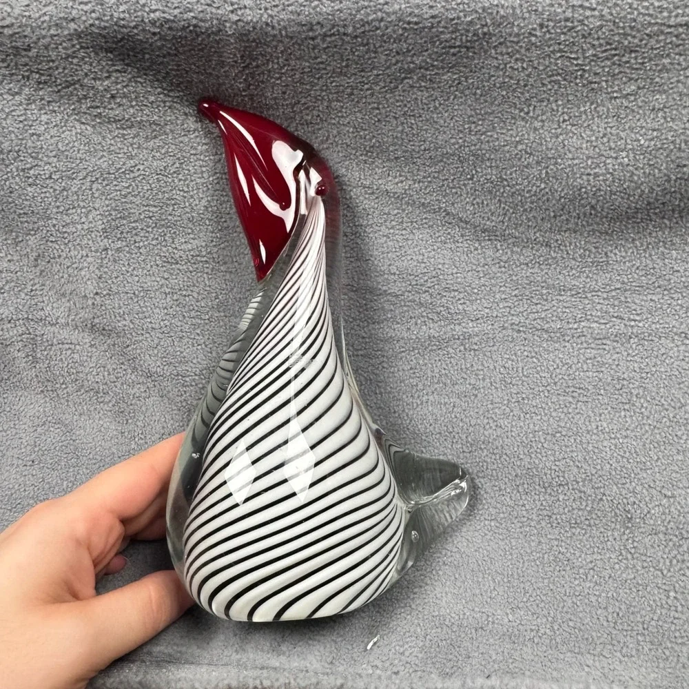 Vintage Murano Style Glass Toucan Black White Striped Bird 1970s Hand Blown 7.5